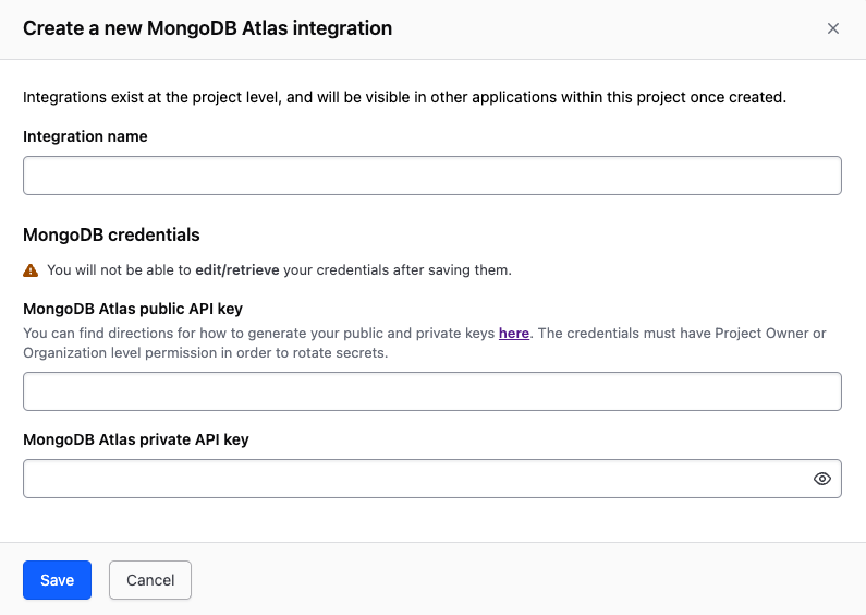 Setup new MongoDB Atlas Integration
